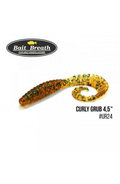 BAIT BREATH Soft Bait Breathe FD Curly Grub Size 3.5 inch Color UR24 Pumpkin Green Seed 10pcs