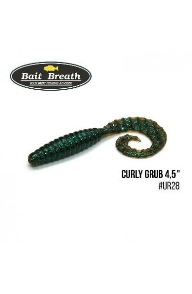 BAIT BREATH Soft Bait Breathe FD Curly Grub Size 3.5 inch Color UR28 MotorOil Green 10pcs